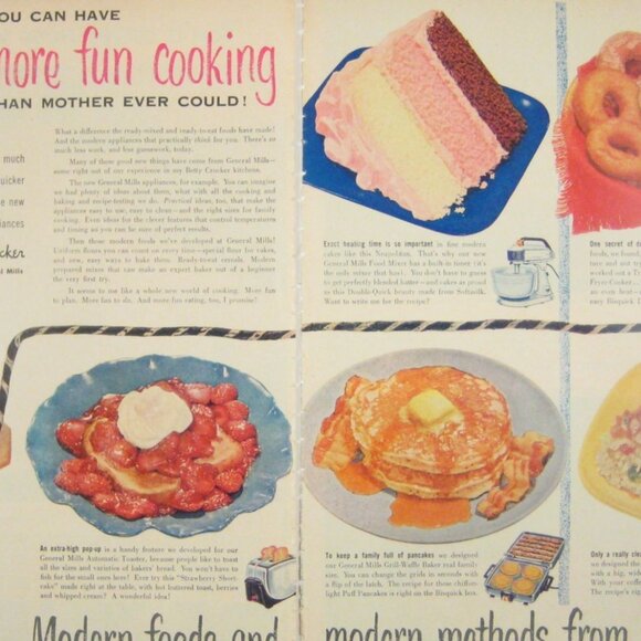 Vintage Betty Crocker General Mills 2 Page Print Ad Kitchen Decor Appliances - Picture 2 of 2